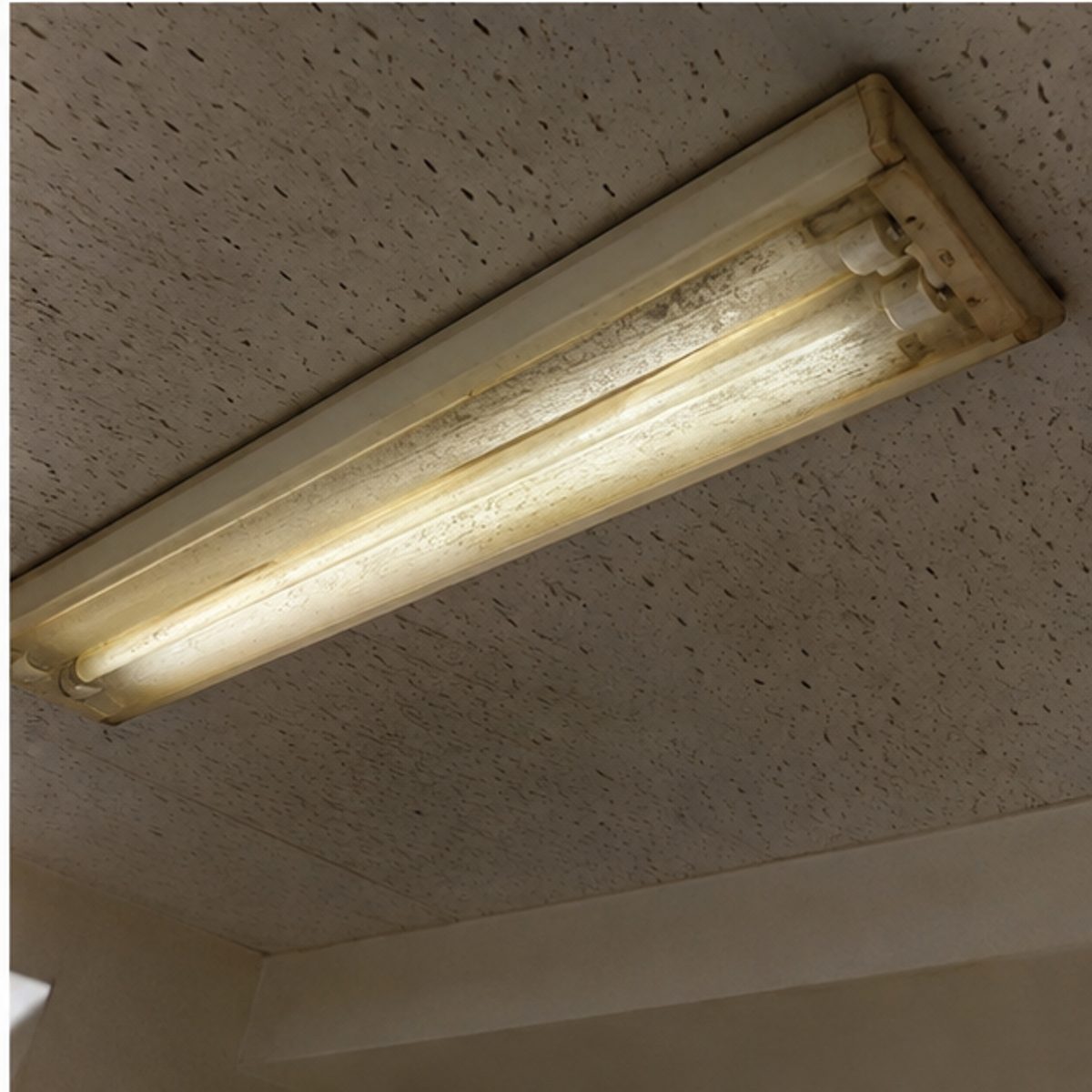 劣化した古い蛍光灯照明器具の実例写真